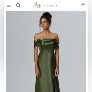 AW Bridal Olive Green Satin Bridesmaid Dress